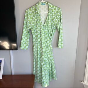 J. McLaughlin Catalina Cloth Collared Wrap Dress Blue Green Geometric‎ Print S